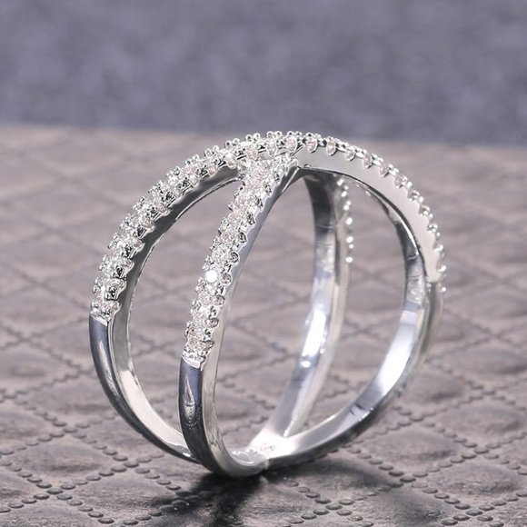 ⚡ X Shape Manufactures Two Lines Cross Zircon Ring for Women, PD125 - Picture 1 of 8